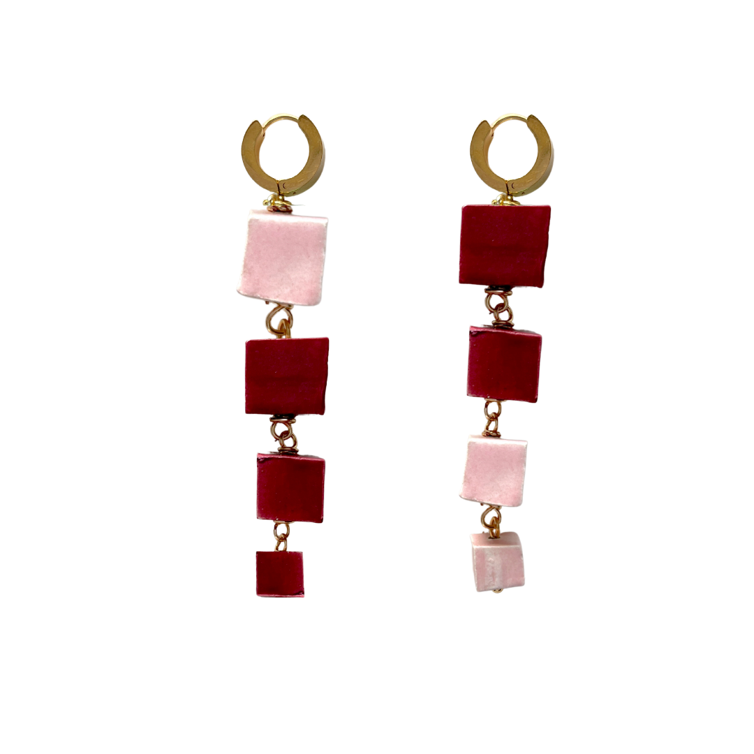 Tetris Red Wine Earrings