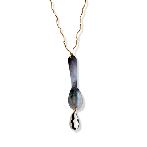 The Drop Necklace (Black Wavy Lines)